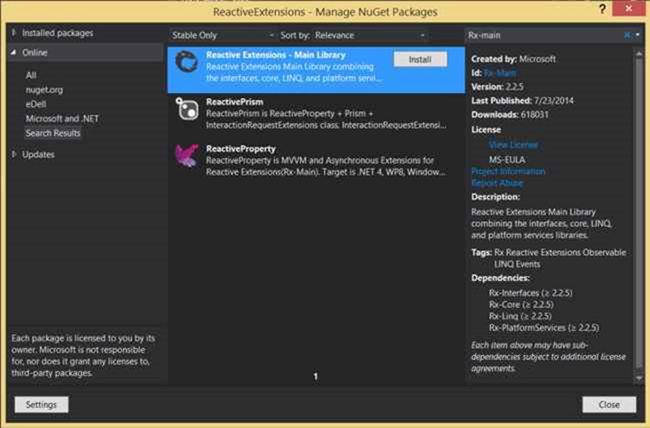نصب Rx extension از nuget